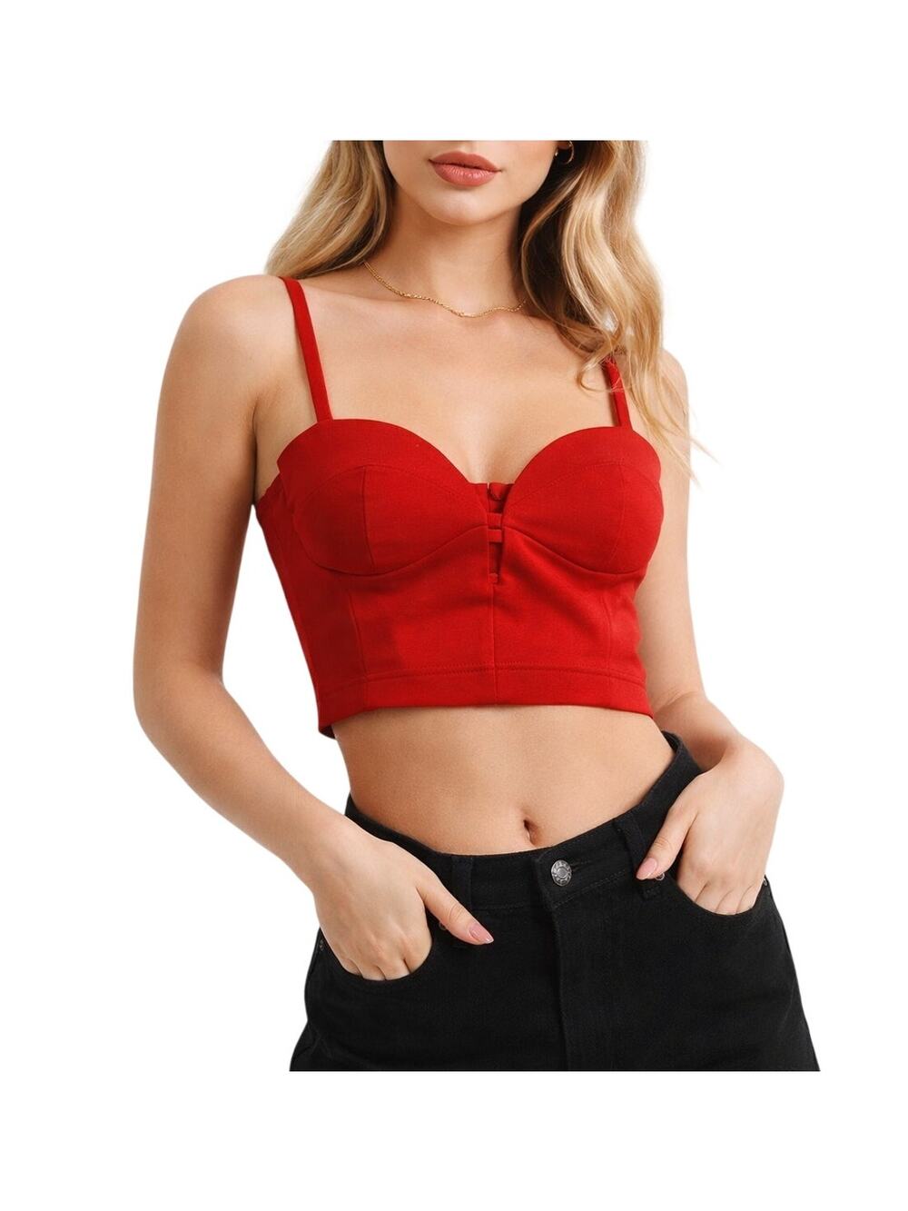 Zara Red Bustier Bralette Top Padded Crop Going Out Party Night Size M